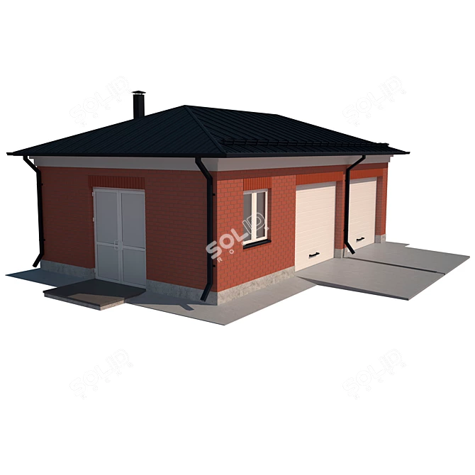 Double Car Brick Garage with Profiled Sheet Roof 3D model image 1