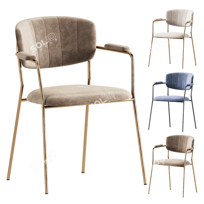 Velvet Upholstered Wood Dining Chair 3D model image 1