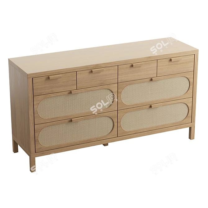 Retro-Chic Alder 8-Drawer Dresser 3D model image 1