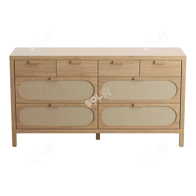 Retro-Chic Alder 8-Drawer Dresser 3D model image 2