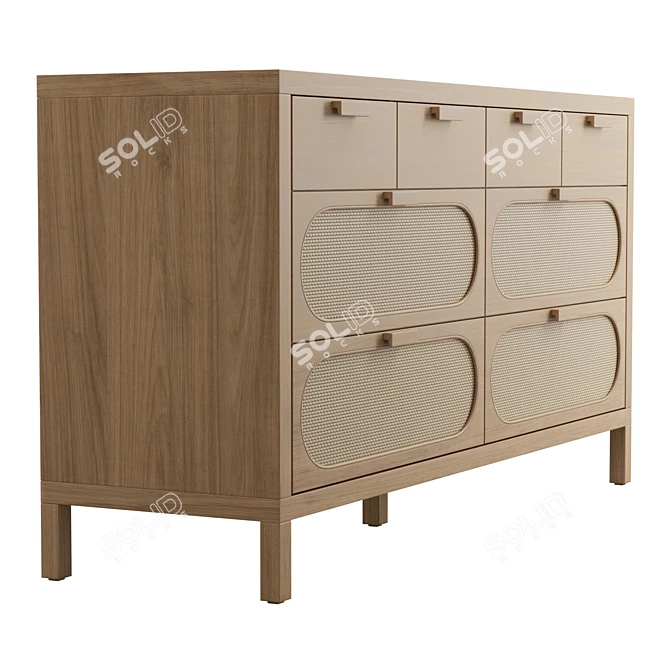 Retro-Chic Alder 8-Drawer Dresser 3D model image 3