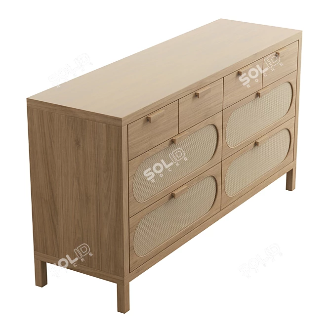 Retro-Chic Alder 8-Drawer Dresser 3D model image 4