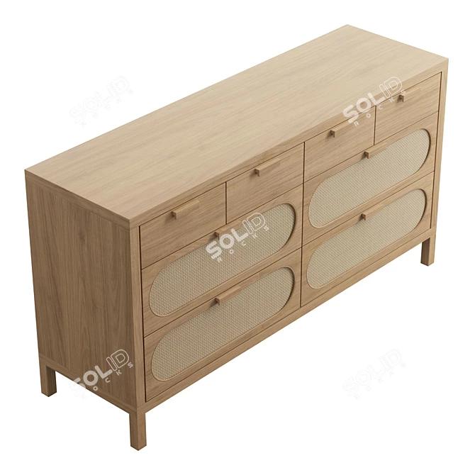 Retro-Chic Alder 8-Drawer Dresser 3D model image 5