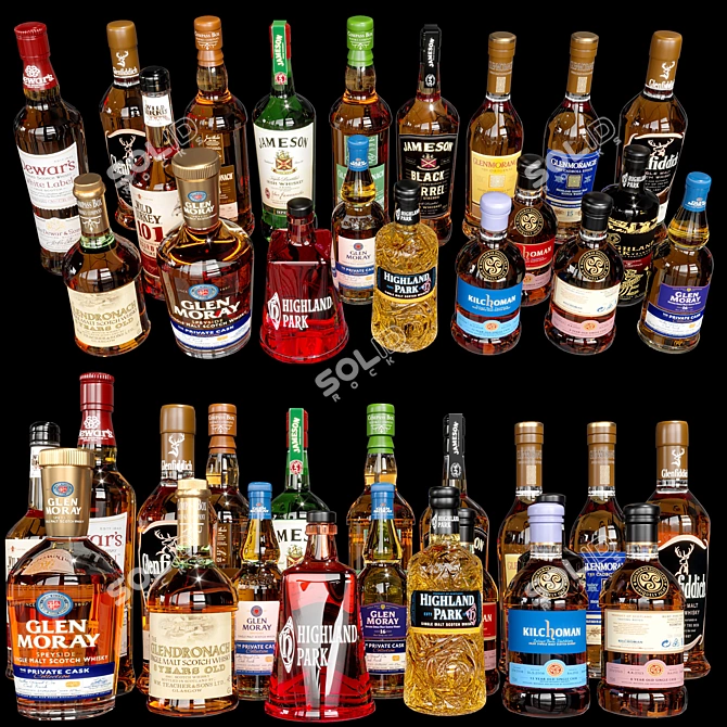 Premium Scotch & Whiskey Bottle Set 3D model image 2