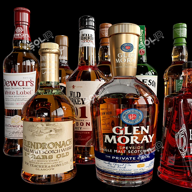 Premium Scotch & Whiskey Bottle Set 3D model image 3
