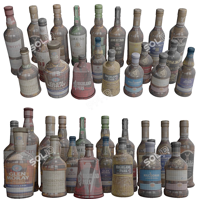 Premium Scotch & Whiskey Bottle Set 3D model image 7