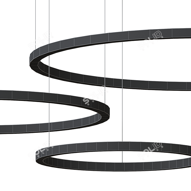 Brass LED Ring Chandelier Set 3D model image 2