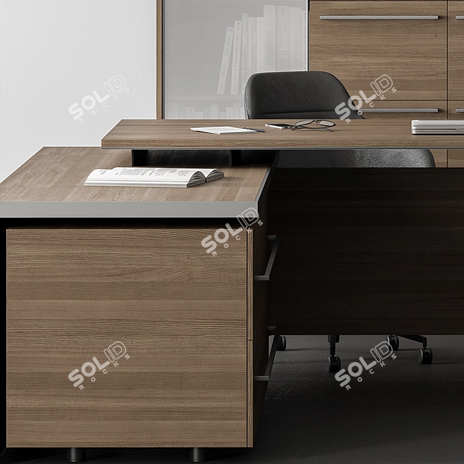 Executive Boss Office Desk Set 3D model image 2