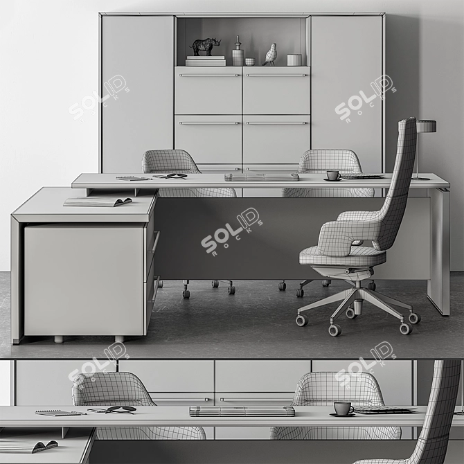 Executive Boss Office Desk Set 3D model image 5