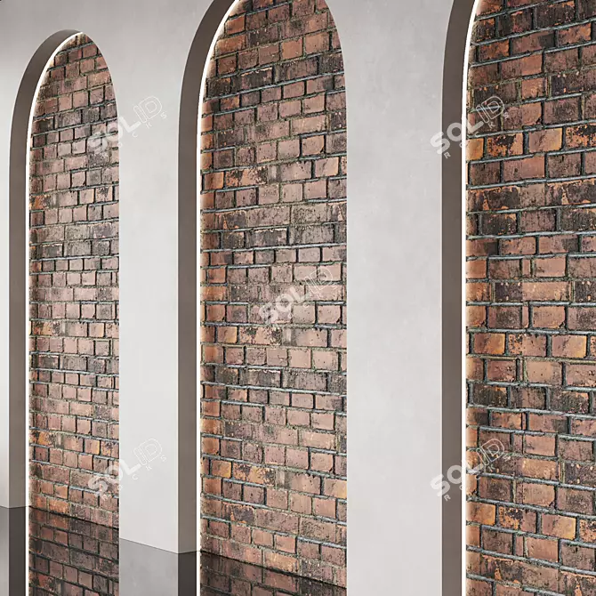 Brick-Accented Arched Wall Panel 3D model image 3