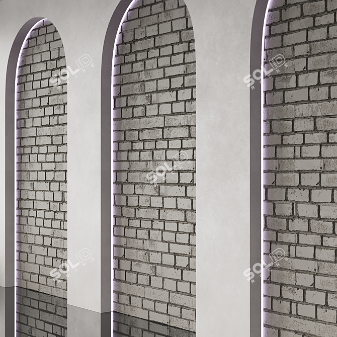 Brick-Accented Arched Wall Panel 3D model image 5