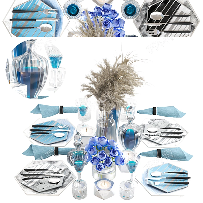 Silver Glass Dining Set 3D model image 2