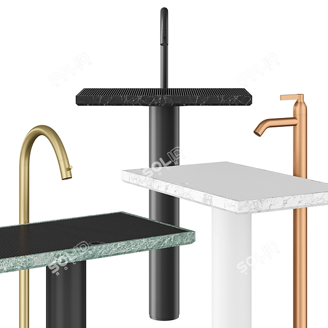 Ell Mesh Sink & Floor Faucet 3D model image 1