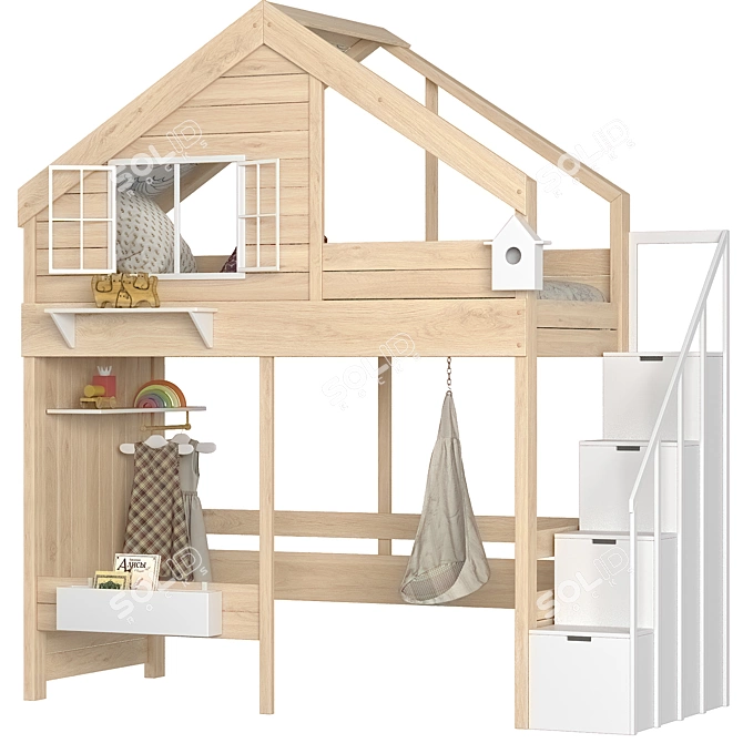 Modern Eco-Style Loft Bed 3D model image 1