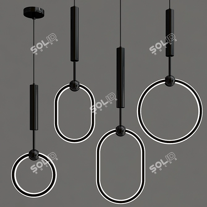 Contemporary Metal Ring Pendant Light 3D model image 2