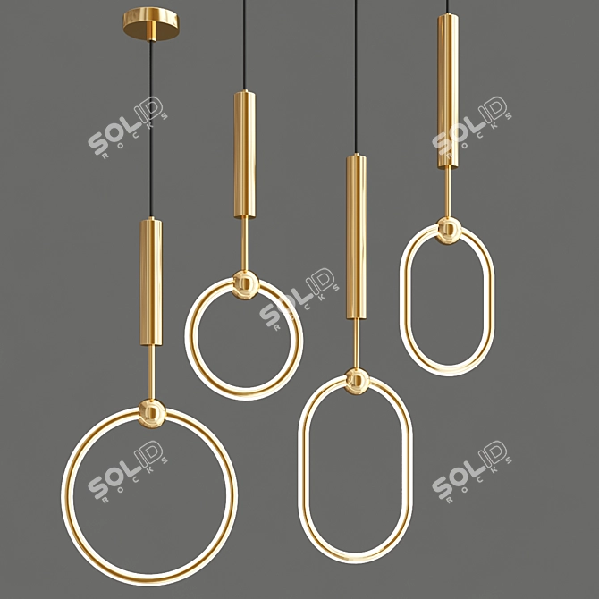 Contemporary Metal Ring Pendant Light 3D model image 3