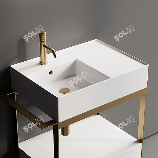 Solid Vanity Unit Set with Ceramic Basin 3D model image 2