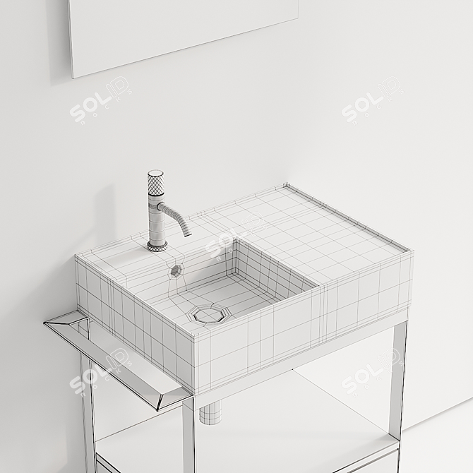 Solid Vanity Unit Set with Ceramic Basin 3D model image 5