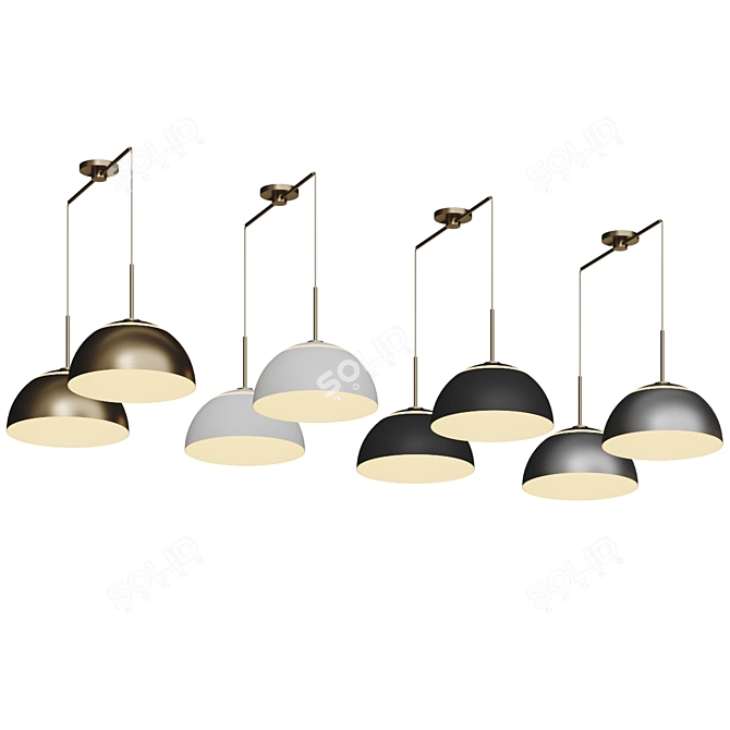 Two-Light Metal Pendant Light 3D model image 4