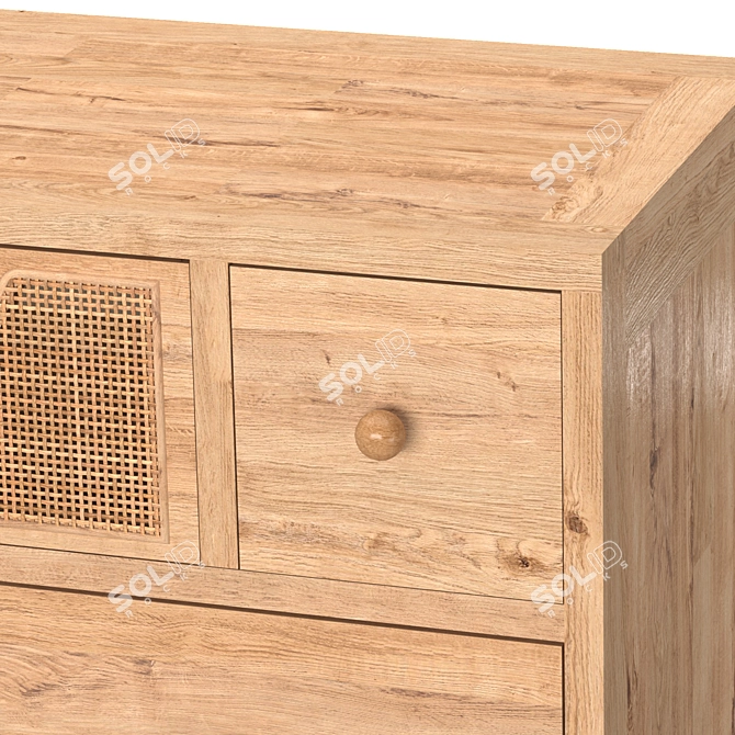 Rustic Wood Rattan Inlay Chest 3D model image 3