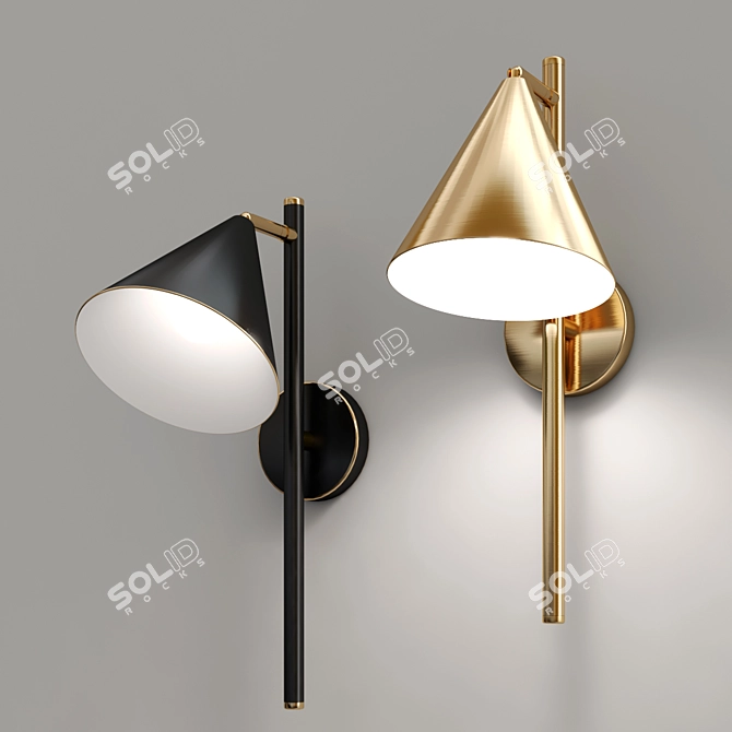 Modern Metal Wall Sconce, Brass 3D model image 2