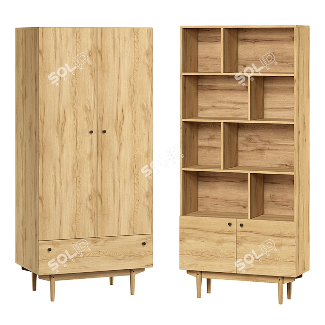 Orland Wardrobes in Golden Oak 3D model image 1