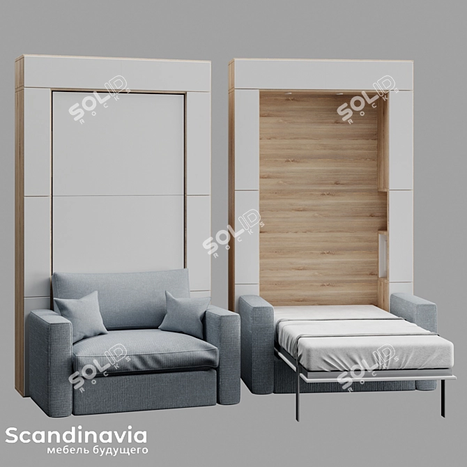 Scandi 02 Sofa-Bed Transforming Cabinets 3D model image 1