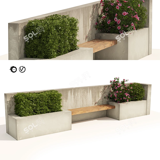 Outdoor Bench Seat with Plant Storage 3D model image 1