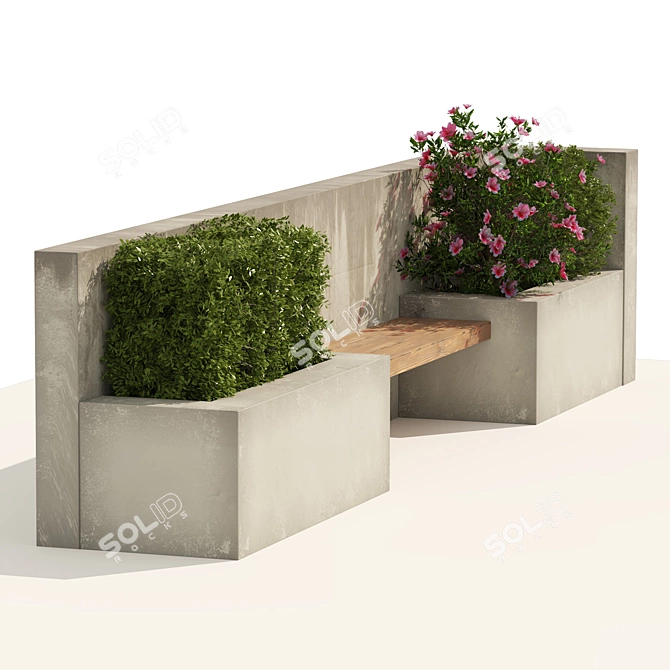 Outdoor Bench Seat with Plant Storage 3D model image 3