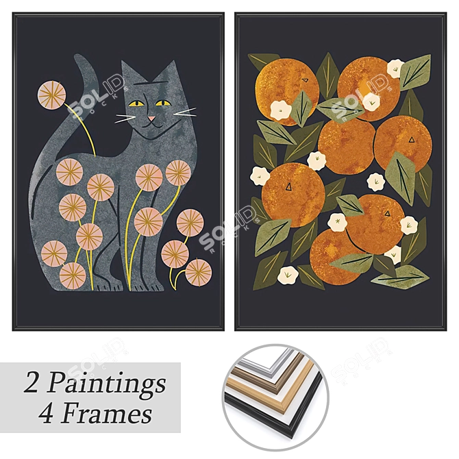 Wall Art Set with Frames 3D model image 1