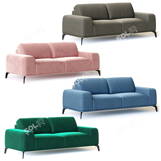 Velvet Upholstered Rio Sofa 3D model image 2