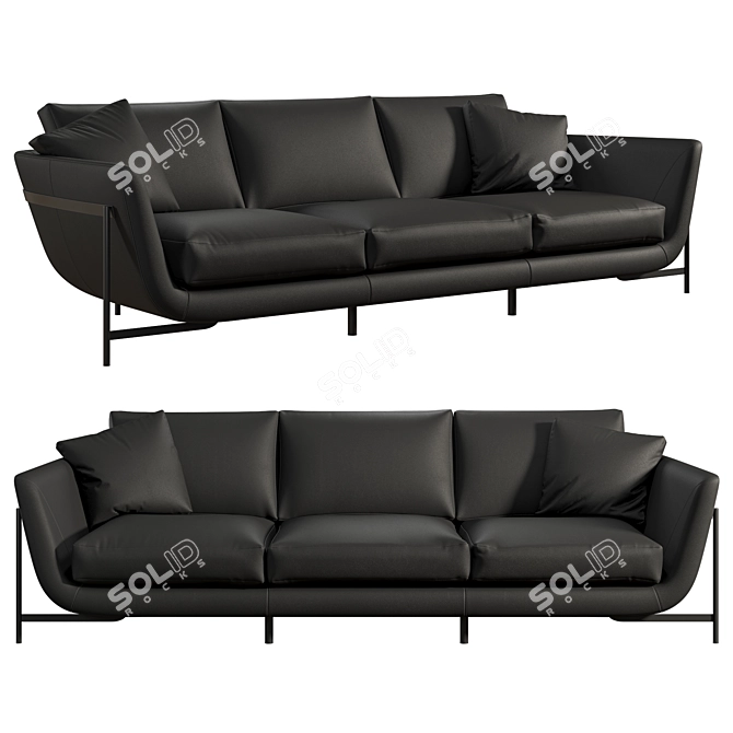 Modern Design Black Leather Sofa 3D model image 1