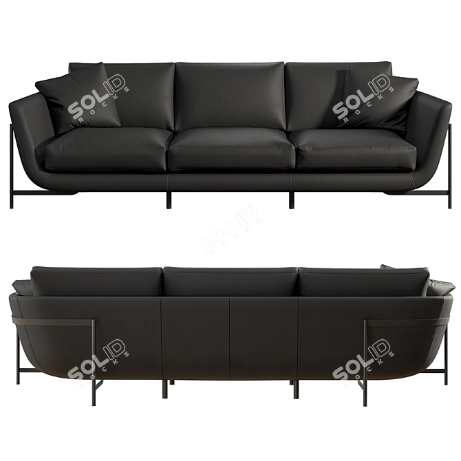 Modern Design Black Leather Sofa 3D model image 2