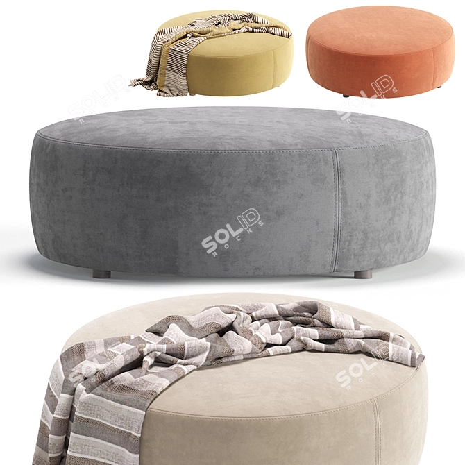 Velvet Beige Pouffe Akera Ottoman 3D model image 1