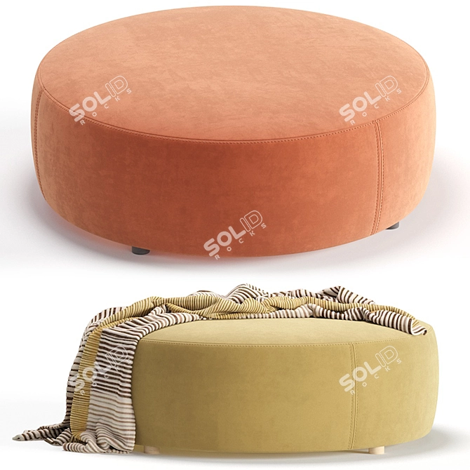 Velvet Beige Pouffe Akera Ottoman 3D model image 2