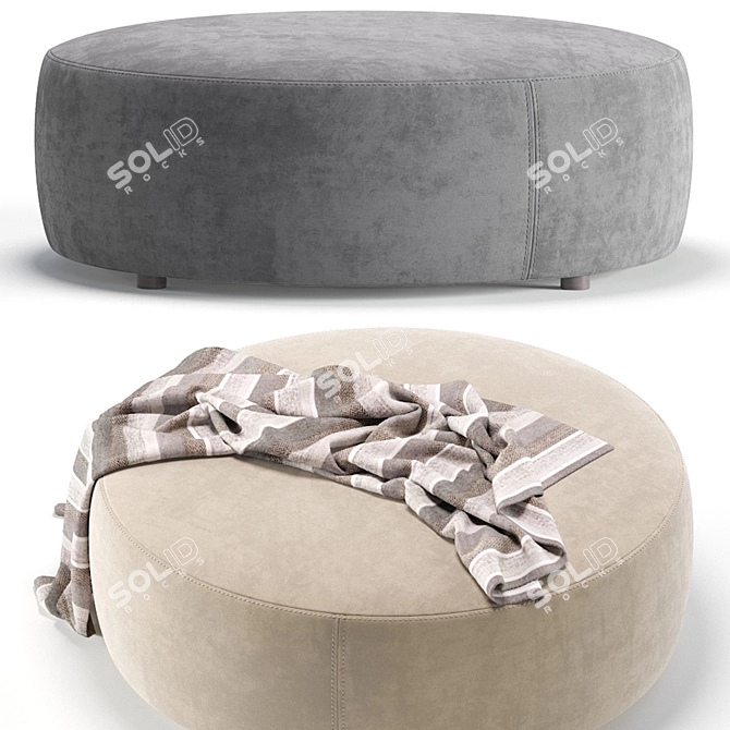 Velvet Beige Pouffe Akera Ottoman 3D model image 3