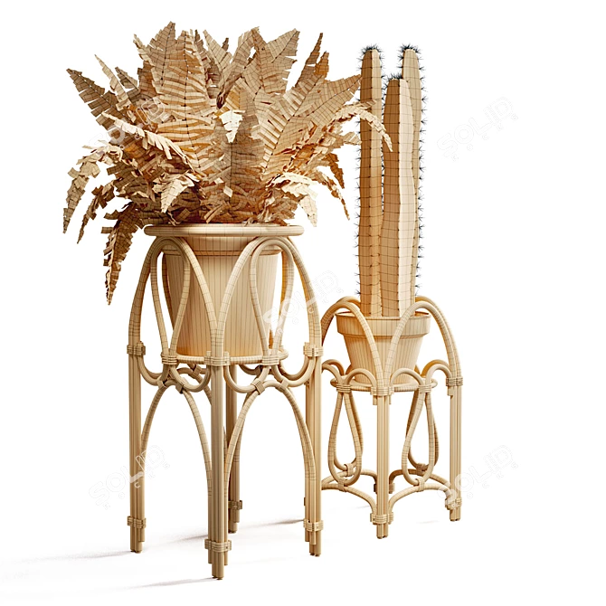 Boho Rattan Plant Stand 3D model image 4