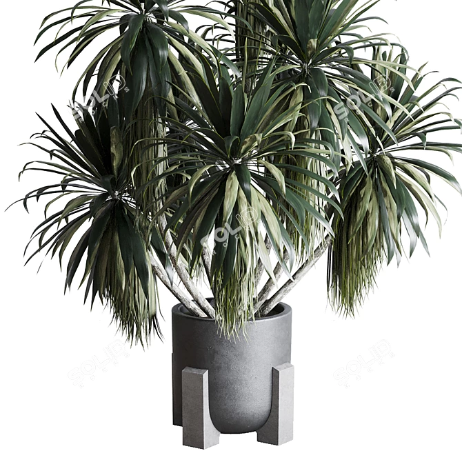 Palm Plant Concrete Vase Décor 3D model image 2