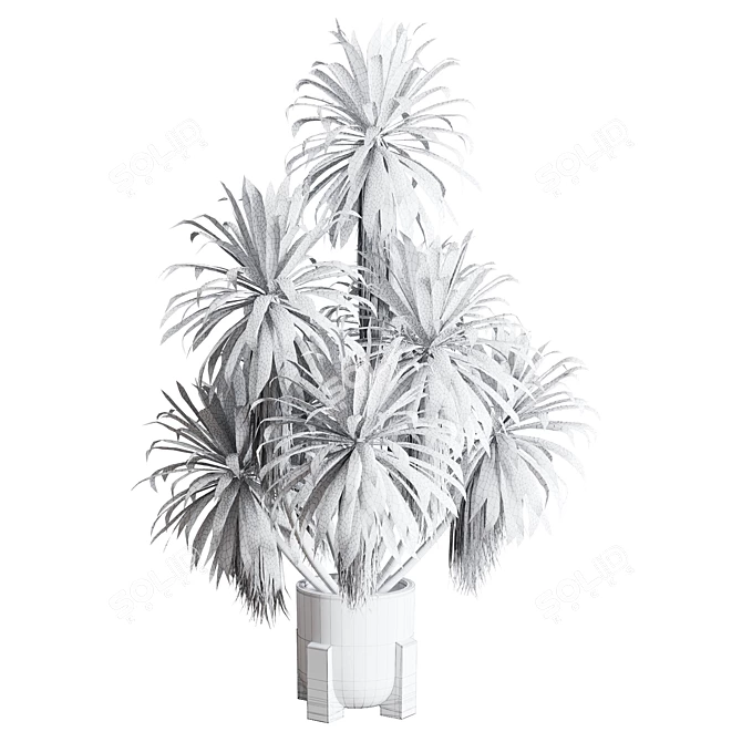 Palm Plant Concrete Vase Décor 3D model image 4