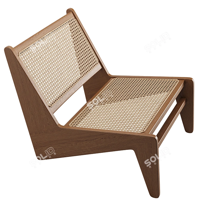 Vintage Wood & Wicker Armchair 3D model image 2