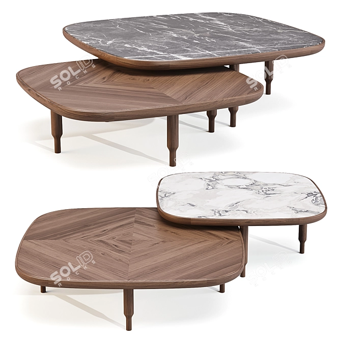 Italian Walnut Coffee Table 3D model image 1