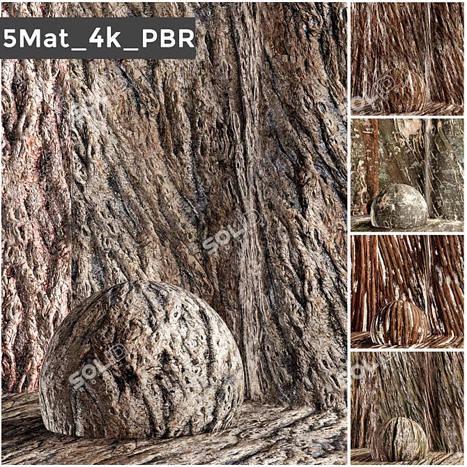 5 Bark PBR Mats 4K Set 3D model image 1