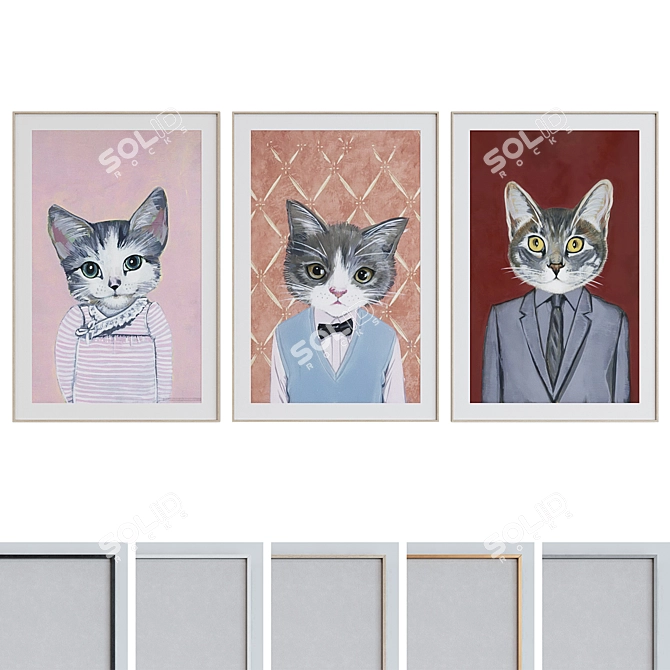 Modern Cat Portraits Frame Set 3D model image 1