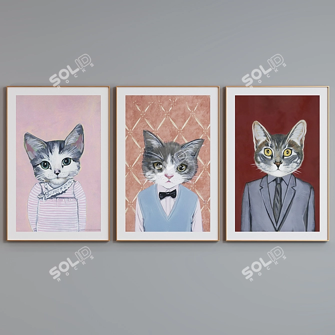 Modern Cat Portraits Frame Set 3D model image 2