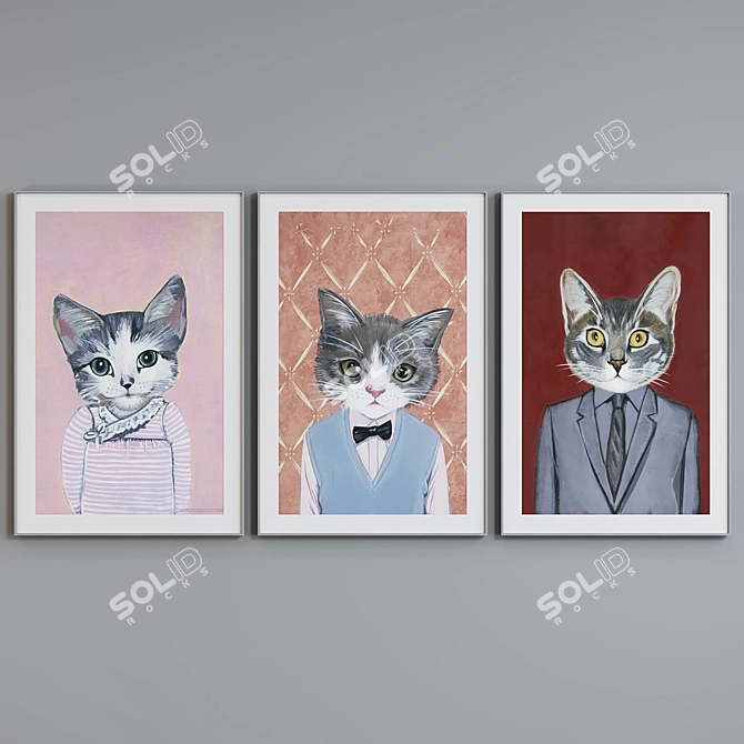 Modern Cat Portraits Frame Set 3D model image 3