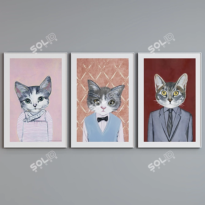 Modern Cat Portraits Frame Set 3D model image 4