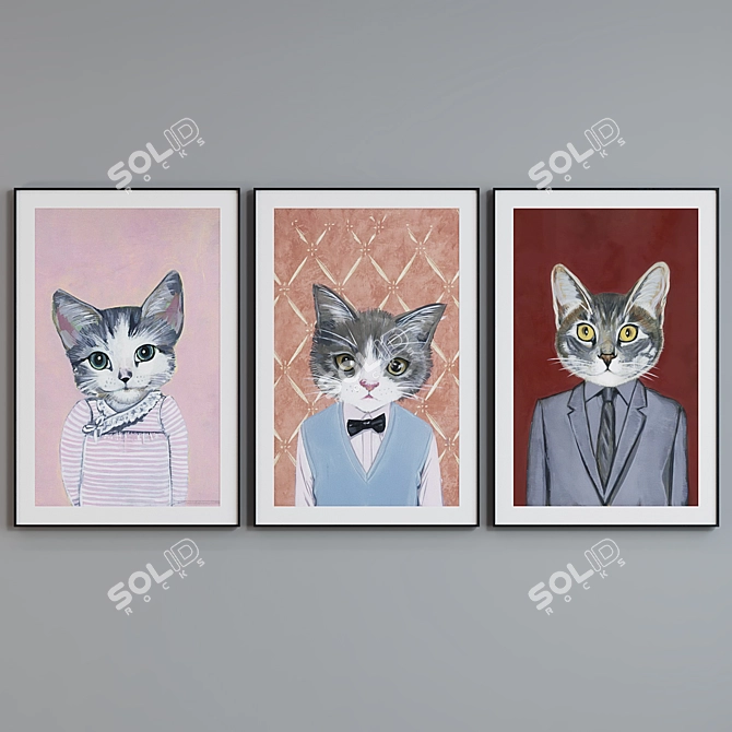 Modern Cat Portraits Frame Set 3D model image 5