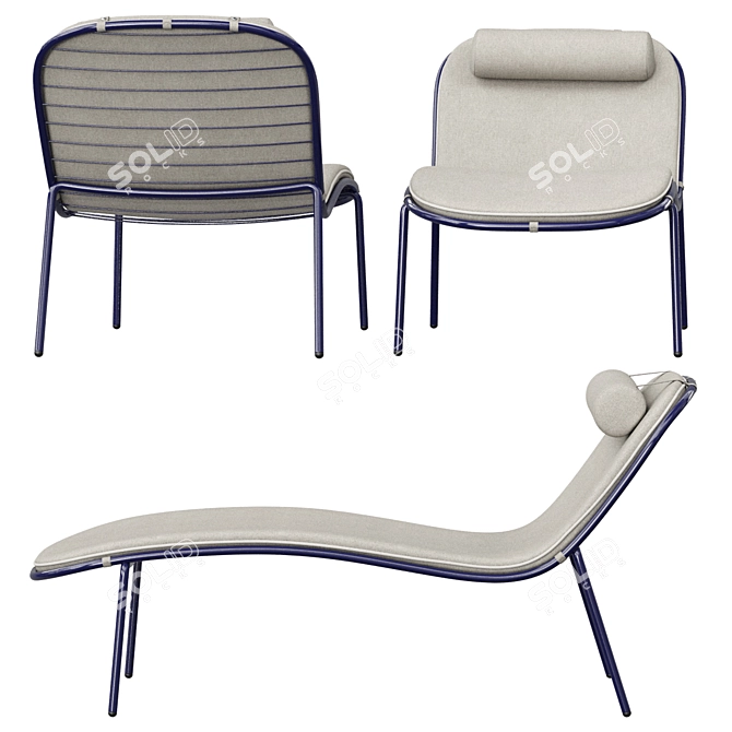 Outdoor Sun Lounger with Cushion 3D model image 2