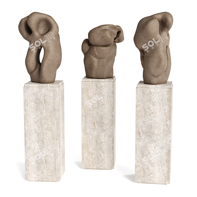 Abstract Ceramic Sculpture Pedestal Stand 3D model image 3