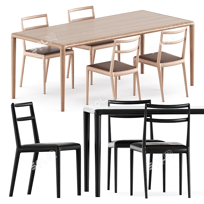 Minimalist Straight Back Chair & Lyon Table 3D model image 1